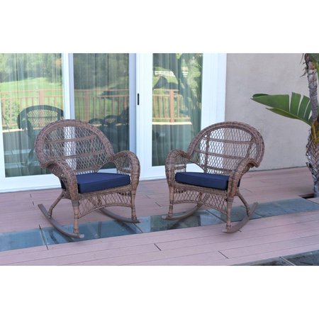 PROPATION W00210-R-2-FS011 Santa Maria Honey Wicker Rocker Chair with Blue Cushion PR1081414